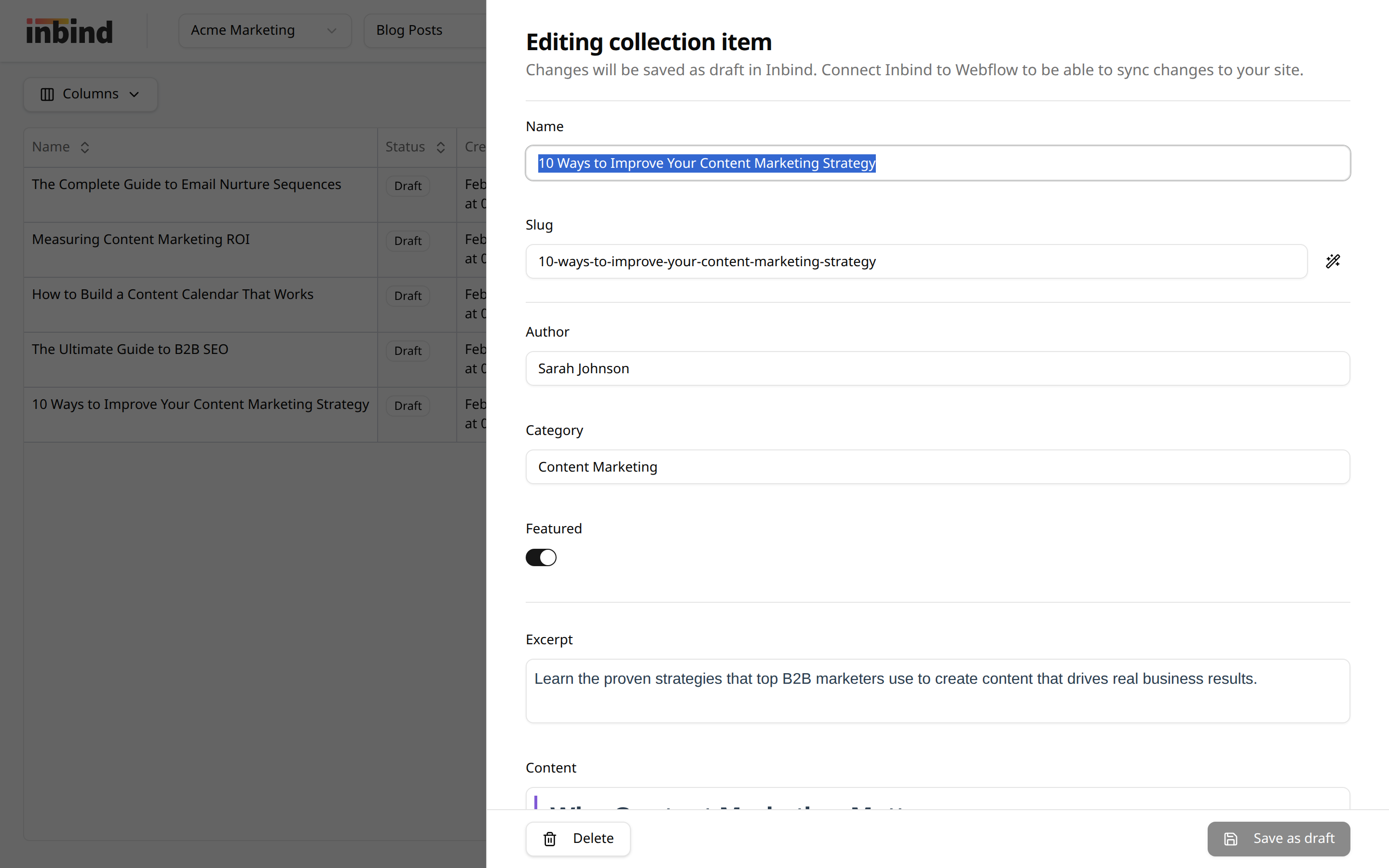 Item detail panel open alongside the collection table